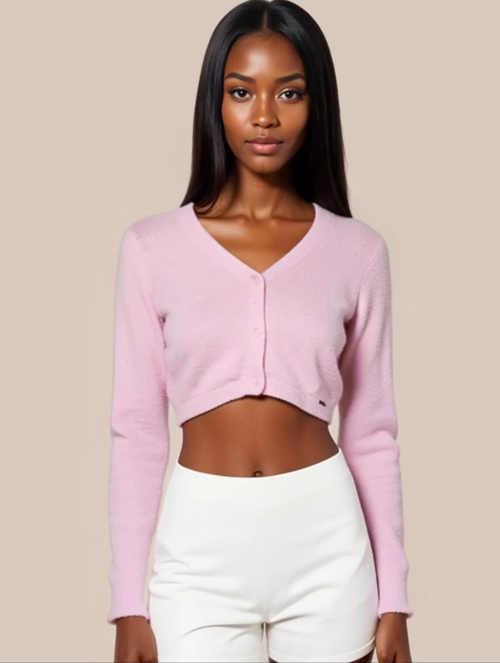 Hollister Fluffy Pink Cropped V-Neck Button Cardigan Sweater - Women -Size: S